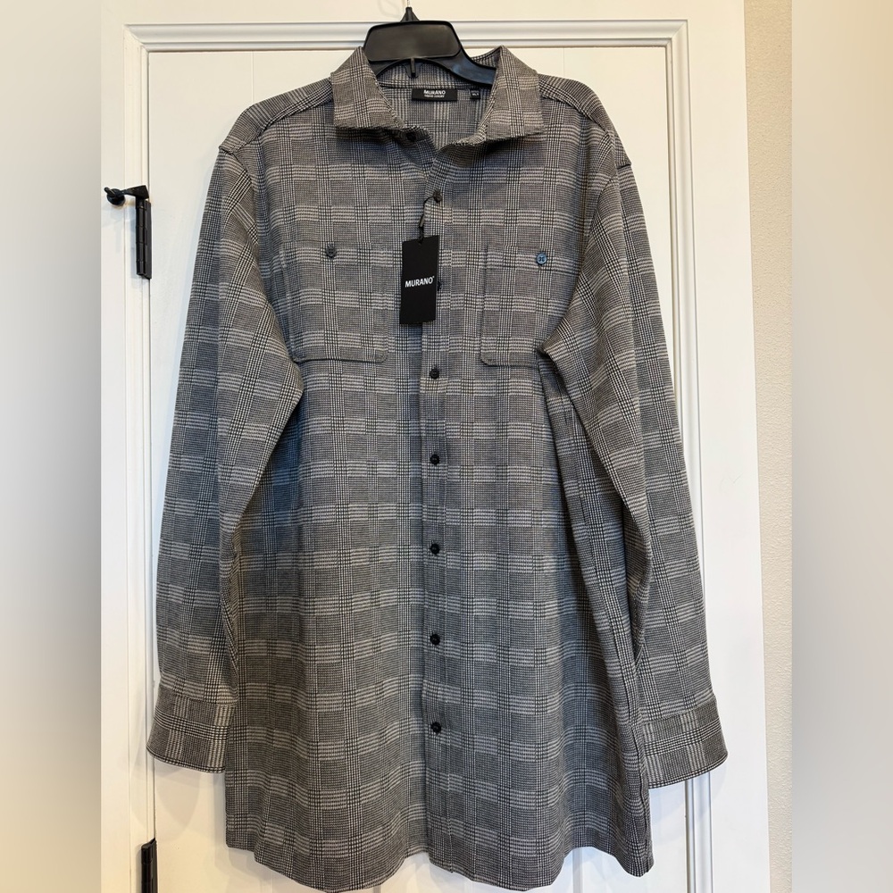 NWT. Murano Liquid Luxury Black and White Plaid Shirt. Size XL Tall.